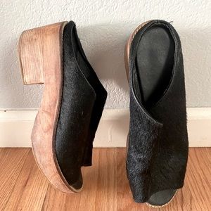 Black Faux Fur Mules